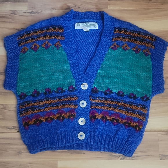 Vintage 80s Cap Sleeve Sweater Vest M-L - Picture 3 of 8